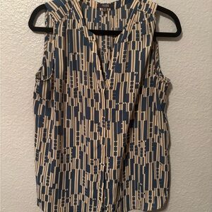 NYDJ Geometric Blue and Cream Blouse